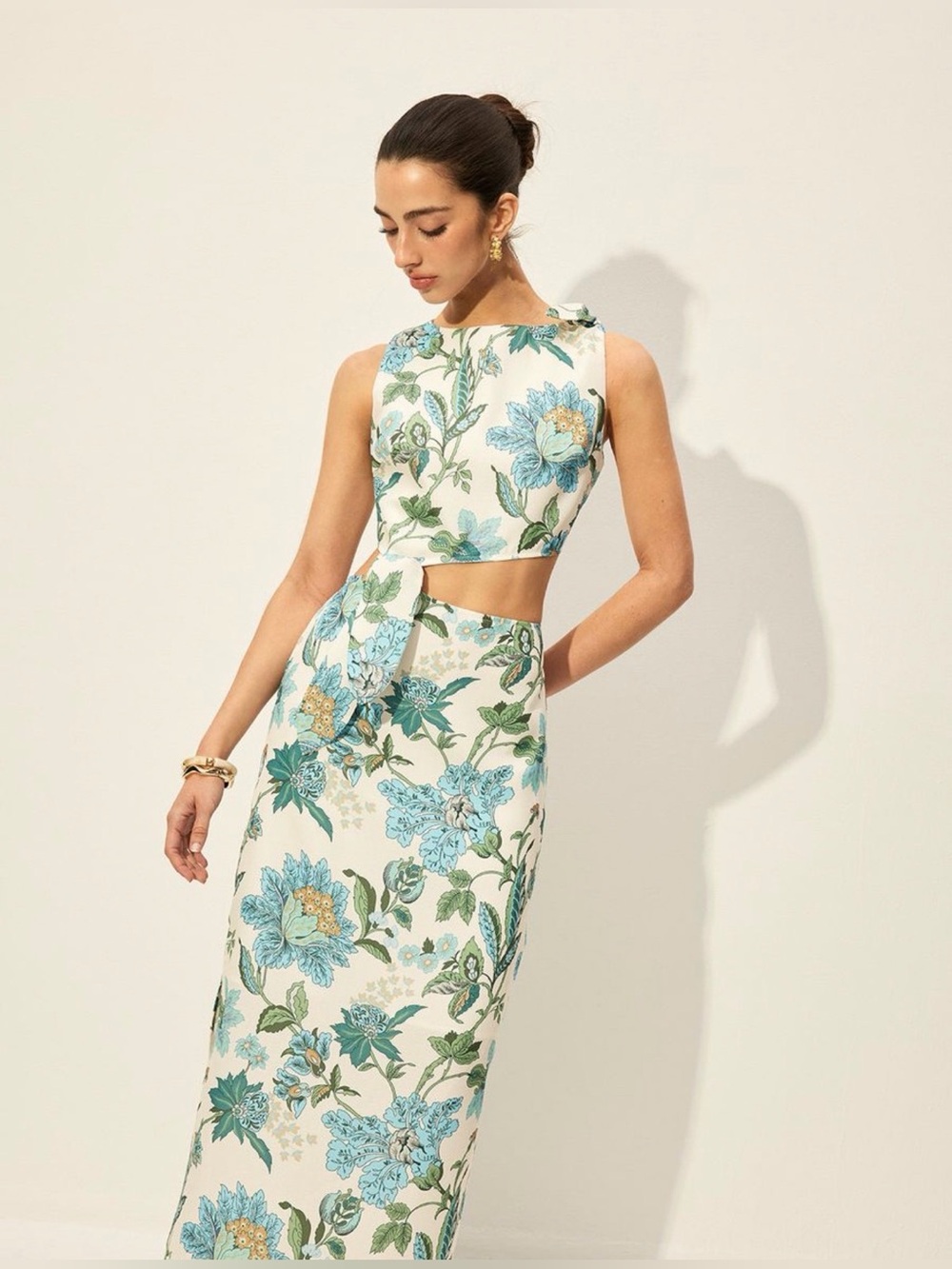 Commense/Size Large
Floral Cutout Maxi Dress in Cream and Blue - Picture 6 of 9
